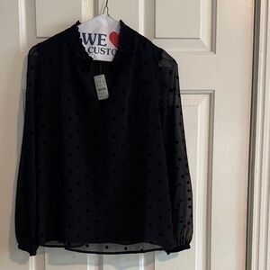 J. Crew Factory Black Sheer Polka Dot Blouse